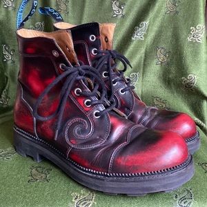 John Fluevog Red Rub-off Derby Swirls M8.5/W10.5